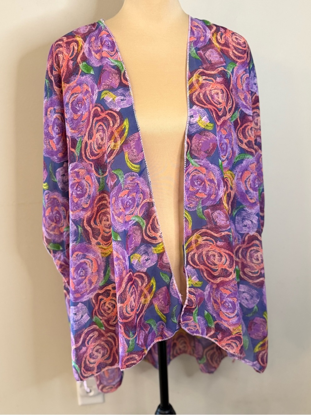 Wearable art purple floral boho kimono jacket or coverup OS